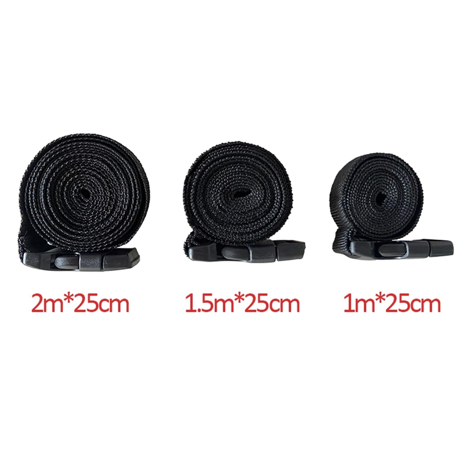Zurrgurt, Robuster schwarzer Nylon-Spanngurt – 1/1,5/2 m Gepäck-Spanngurt mit Klemmschnalle for Reisen und Camping im Freien(5pcs 1mX2.5cm)