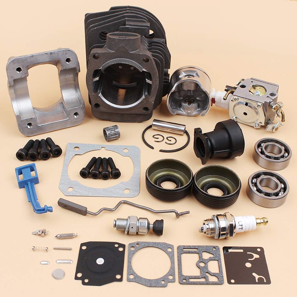 Tiempo Beixi Pan Cilindro carburador cojinete del Sello de Aceite del Acelerador Choke Varilla Kit 44mm Compatible con Husqvarna 340 350 345 Motosierra Motor de Repuesto y Recambio