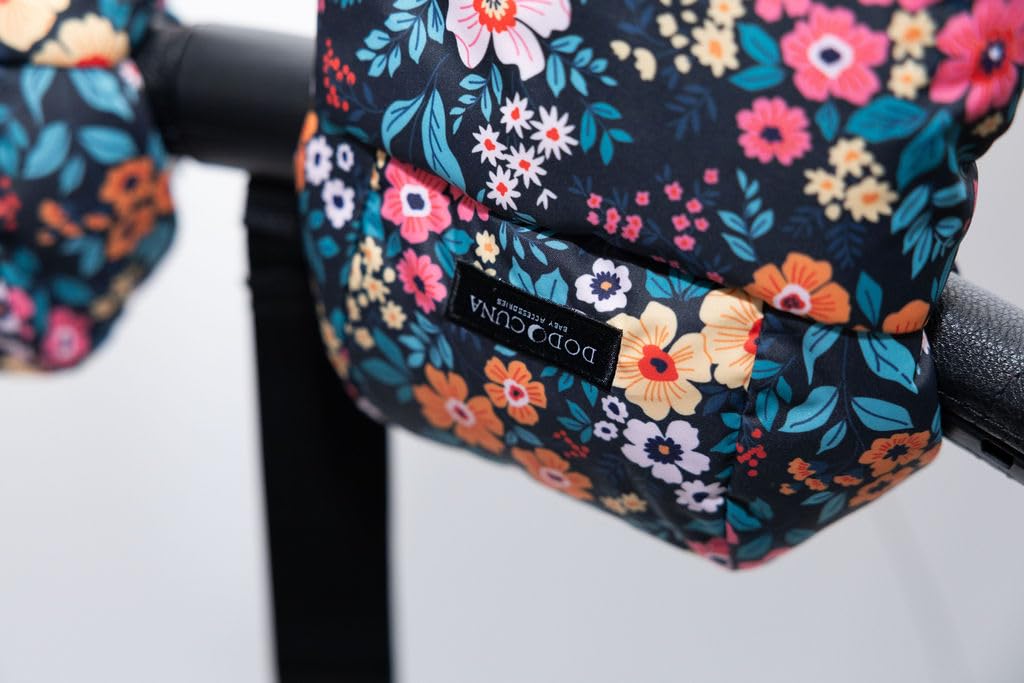 Hand Muff for Stroller Warmmuffs Gloves - Anti-Freeze Mittens for Handlebars, Water Repellent Hand Warmer Muff for Cold Weather, Plush Lined Stroller Warmmuffs (Colorful Flowers)