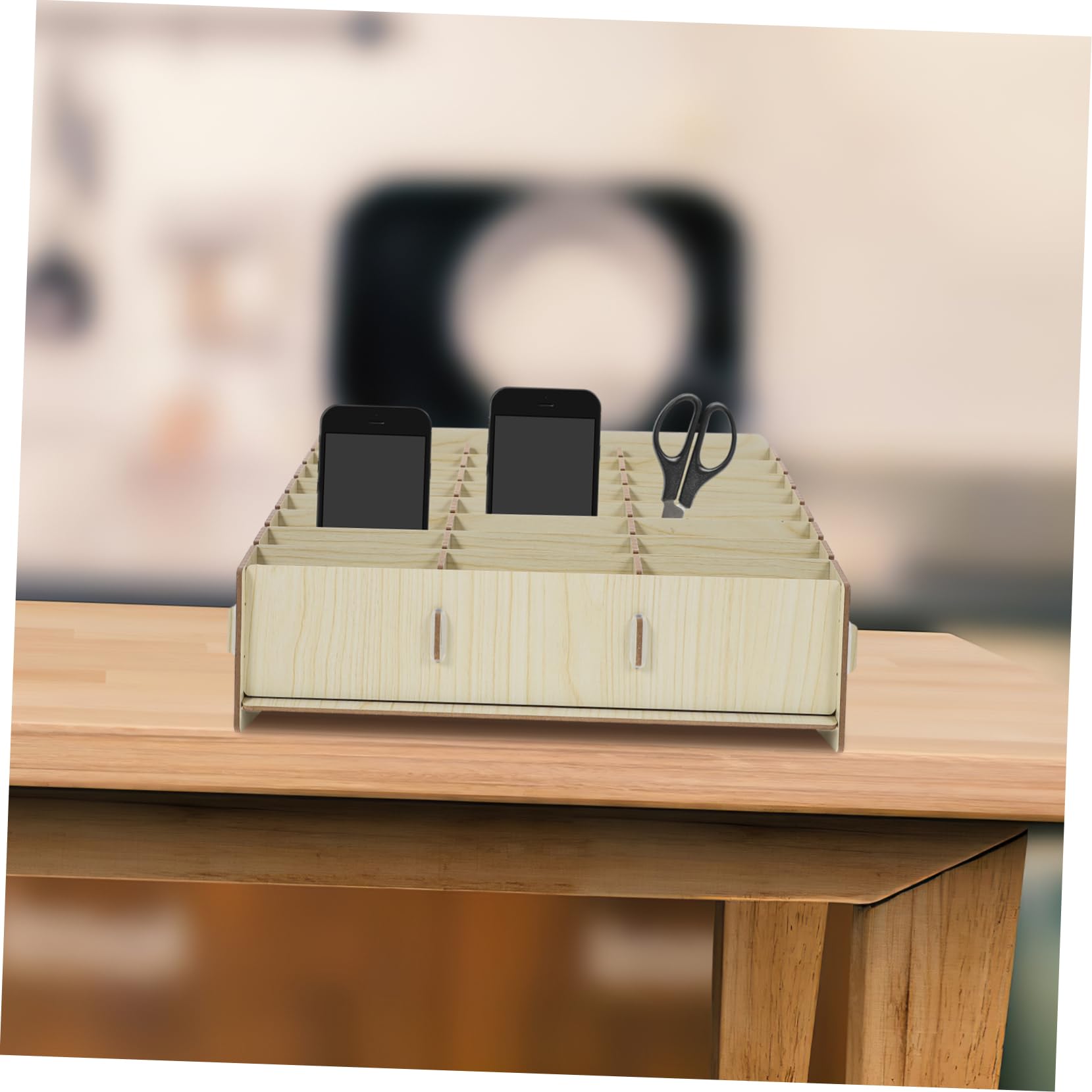 Cabilock Caja de Almacenamiento para Teléfono Celular Soporte de Madera para Escritorio Diseño de Múltiples Rejillas para Organización en Oficina o Aula