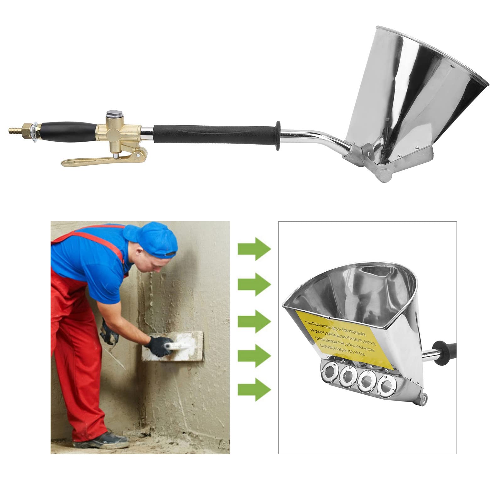 Cemento Mortaio Pistola a Spruzzo, 4 Jet Spruzzatore di Calcestruzzo Pistola Pneumatica per Cemento, Strumento per Pareti per Pittura a Spruzzo per Stucco Portatile, per Pittura a Parete e Soffitti