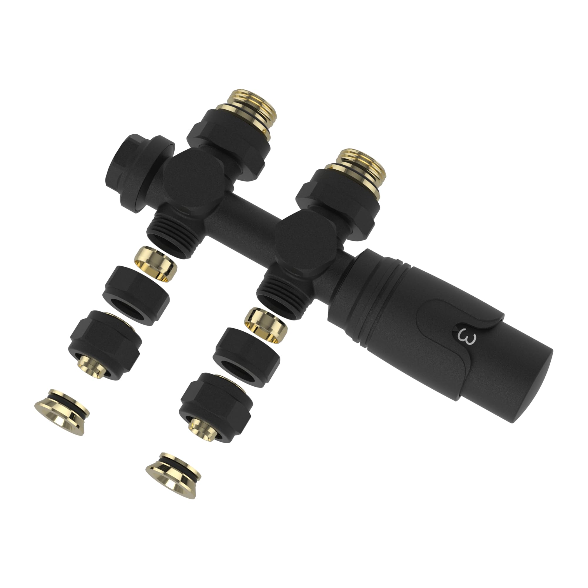 [neu.haus] Kit Valvole Termostatiche Set di Collegamento Multiblock per Termoarredi Bitubi ad Acqua Calda Testa Termostatica a 5 Livelli Regolabili - Nero