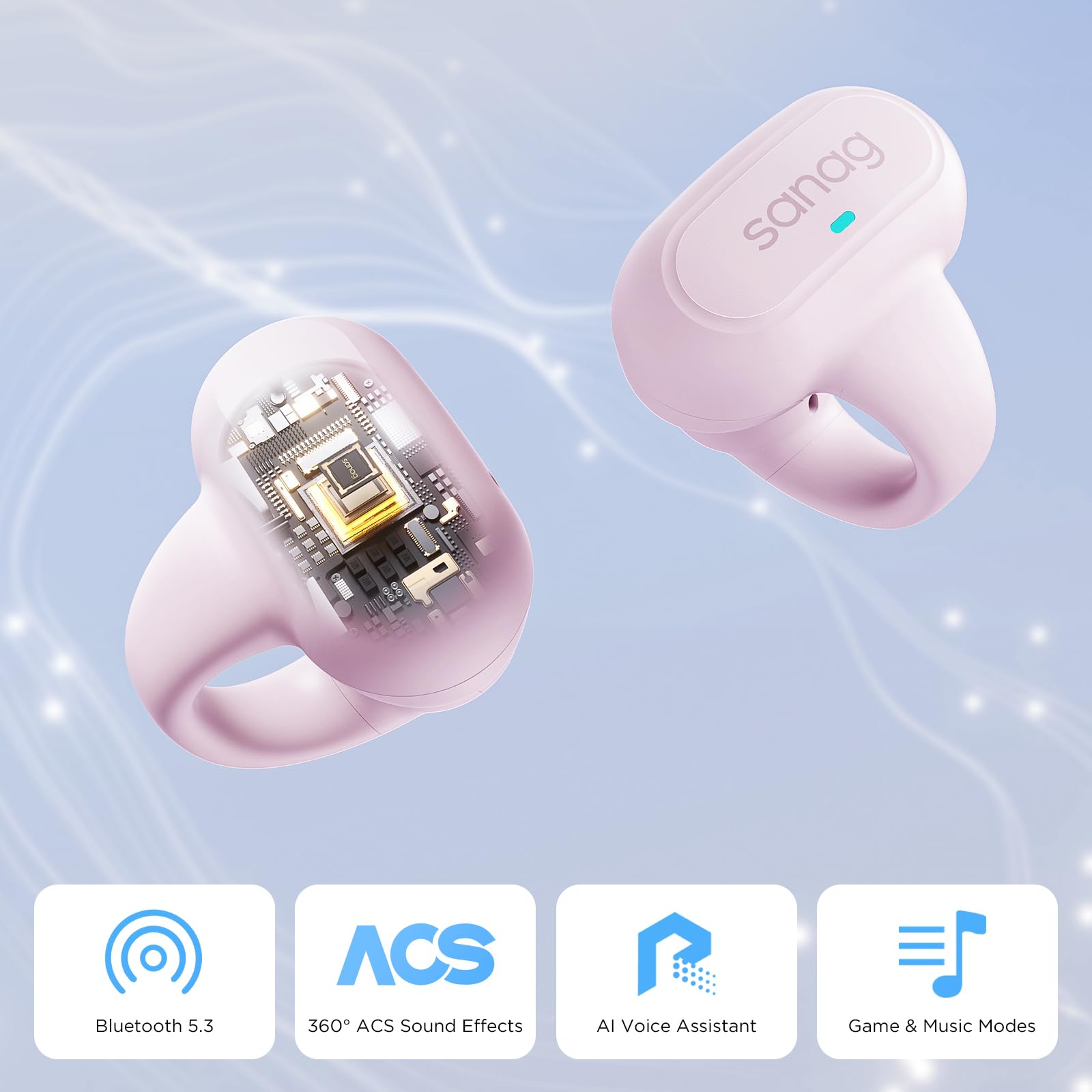 SANAG Z50PRO Auricolari wireless Bluetooth 5.3 con custodia di ricarica, auricolari aperti compatibili con iPhone/Samsung Phone per uomini, donne e bambini(pink)