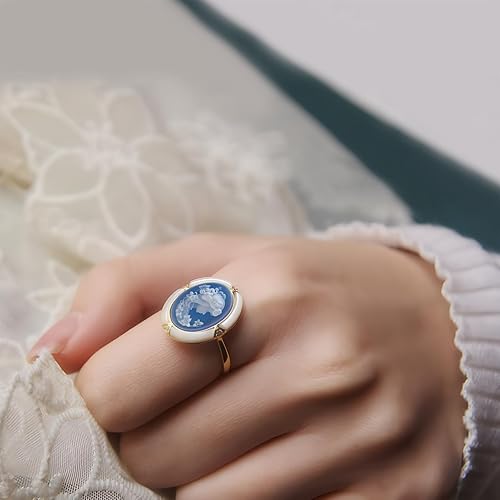 Miniatura 3 de Dreams Mall Anillo de camafeo victoriano en marco de concha, anillos de silueta de camafeos de ágata antigua, ajustable, joyería retro vintage de