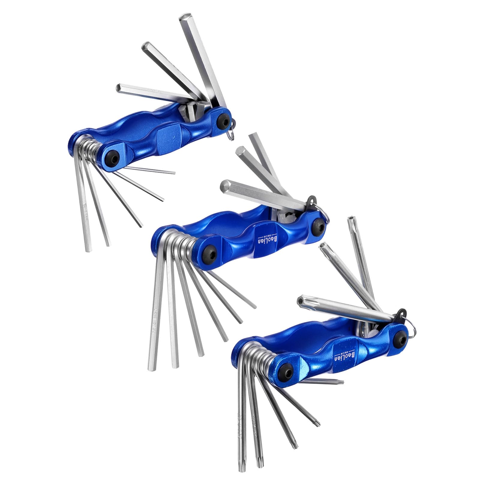 HARFINGTON 25pcs Folding Hex Key Wrench Set 5/64"-1/4" SAE 1.5mm-8mm Metric T9-T40 Torx CR-V Steel 3 Pack Portable Fold-up Wrenches with Aluminum