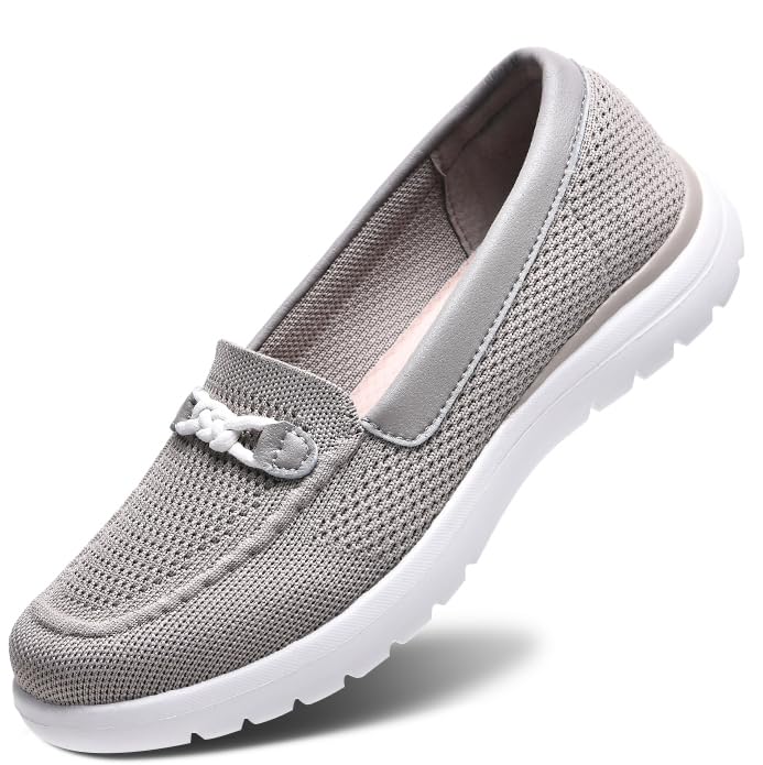 Image of Buyrew Loafers for Women - Comfortable Mesh Knit Slip On Walking Shoes with Arch Support - Dressy Business Casual Work Flats for Standing All Day - Lightweight Breathable Penny Loafers