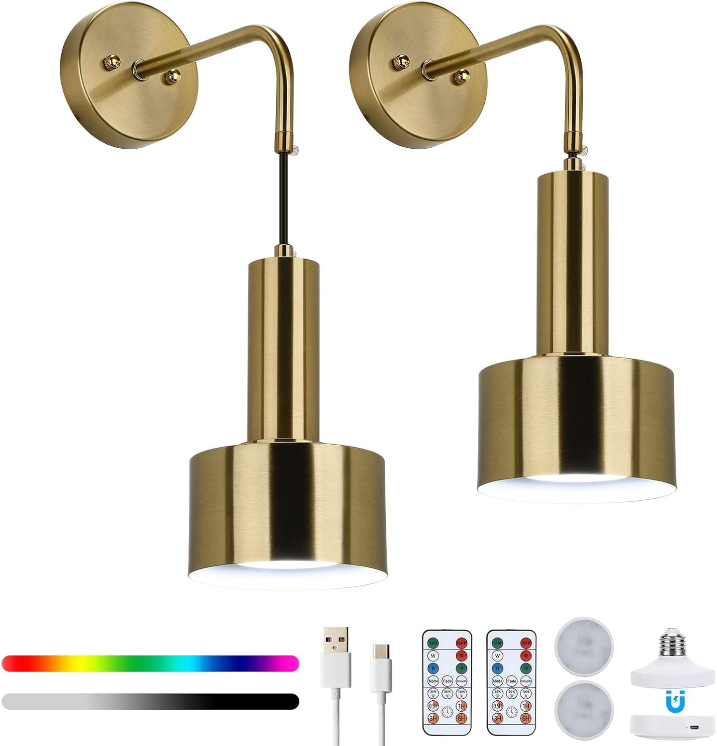 Lightsjoy 2PCS Rechargeable Wall Lights Battery Operated Indoor Wall