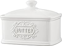 TAWCHES Large Hand-Painted Ceramic Butter Dish with Lid - Farmhouse Butter Keeper Crock, Vintage Kitchen Countertop Decor