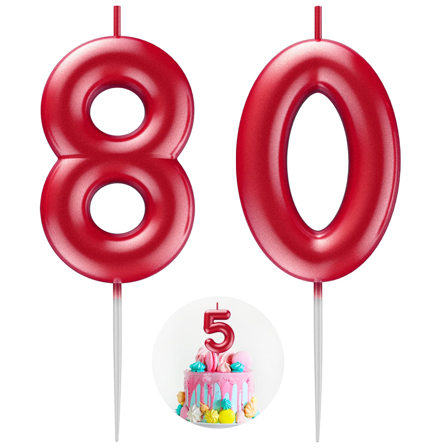 Red Number 80 Candle Happy Birthday 3D Number Candles for Birthday Cake Party Decoration Wedding Anniversary Celebration Supplies