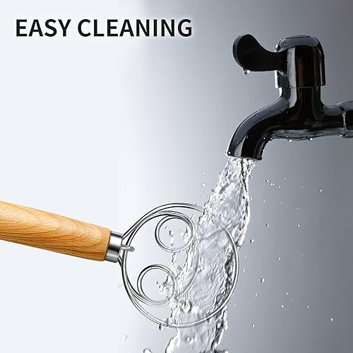 Miniatura 6 de TEEVEA Batidor de masa danés Gancho de masa de acero inoxidable batidor holandés para masa madre Mezclador de masa de pan de mano mango de madera