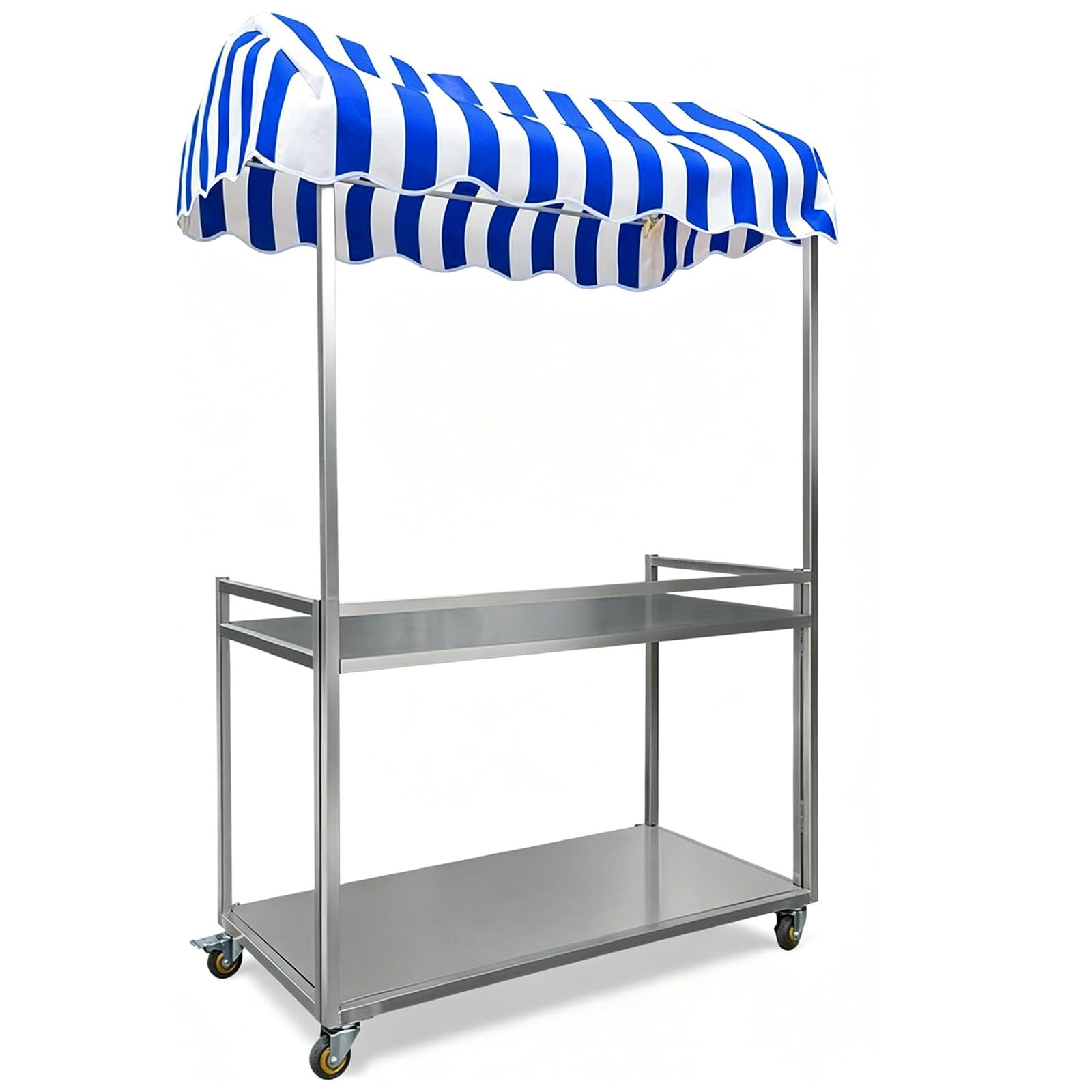 Mobile Stall Vendor Cart, Galvanized Steel Street Vending Table with Canopy, 440lbs Capacity Multi Use Market Shelf for Vendor(Blue,120x60x190cm/47x24x75in)