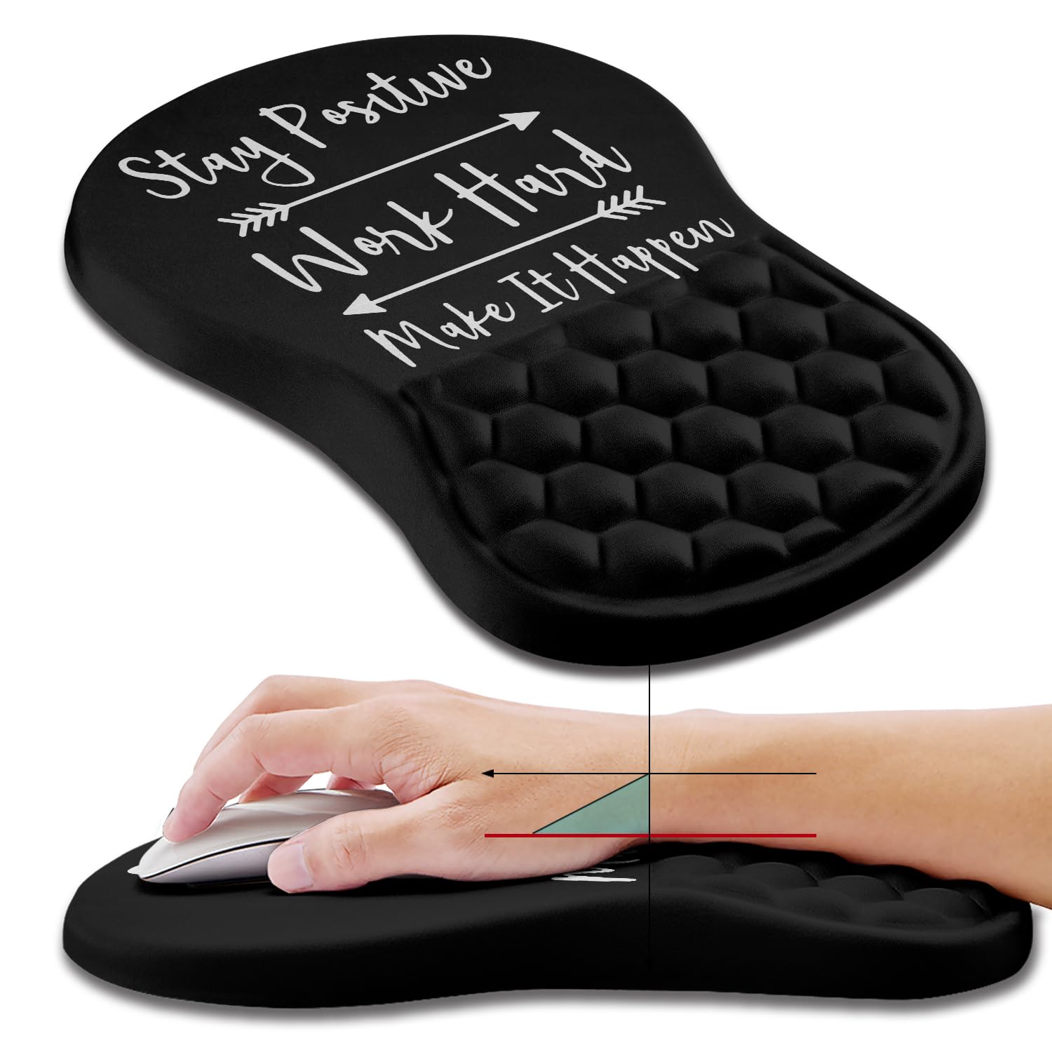 Hokafenle Ergonomic Mouse Pad Wrist Support, Wrist Rest Mousepad for Carpal Tunnel Pain Relief with Integrated Memory Foam Slope Massage Bulge (