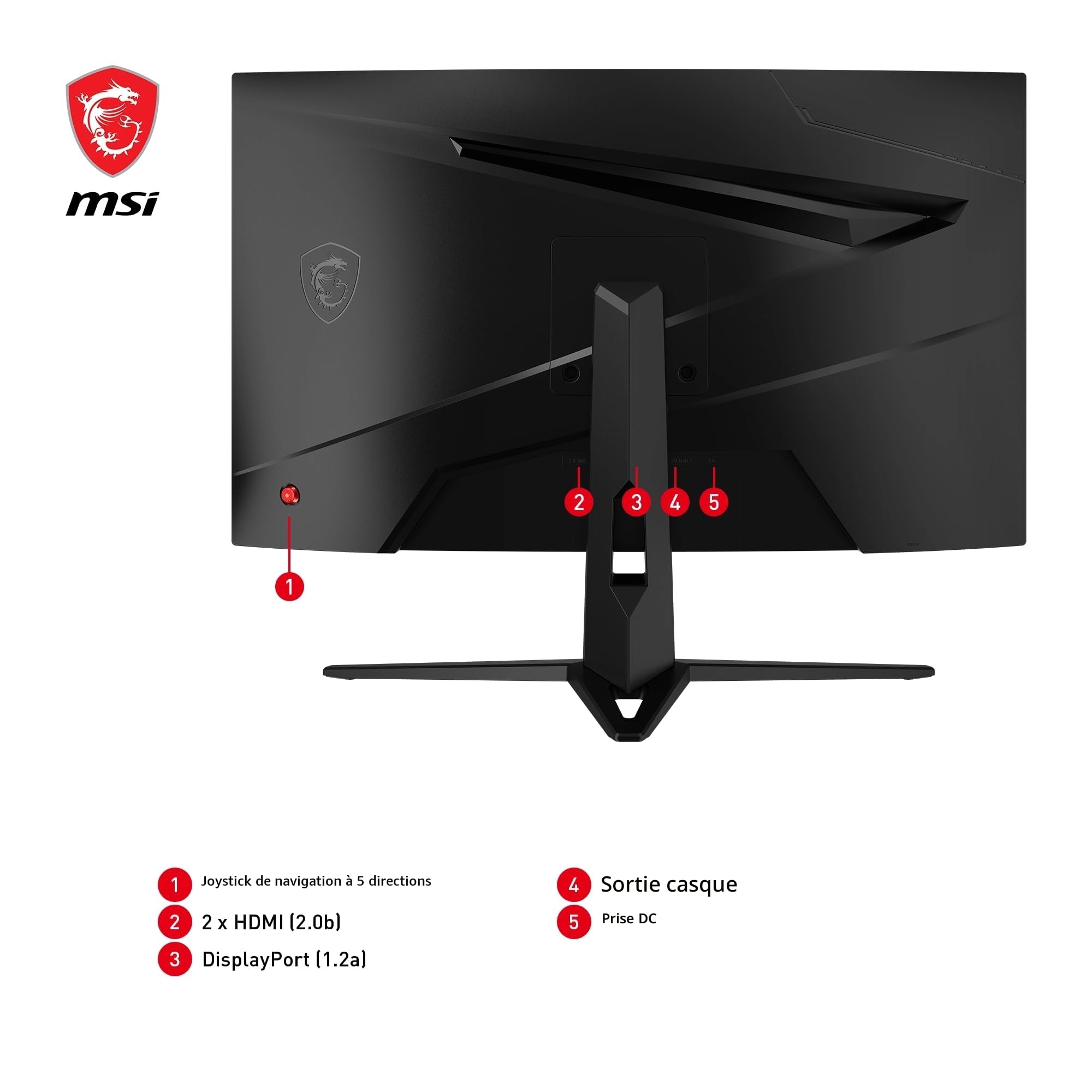 MSI G2422C Écran Gaming incurvé 23.6" FHD | Dalle VA 1920x1080, 180Hz, 1ms, courbure 1500R, compatible VESA, HDMI, DisplayPort, Adaptive-Sync