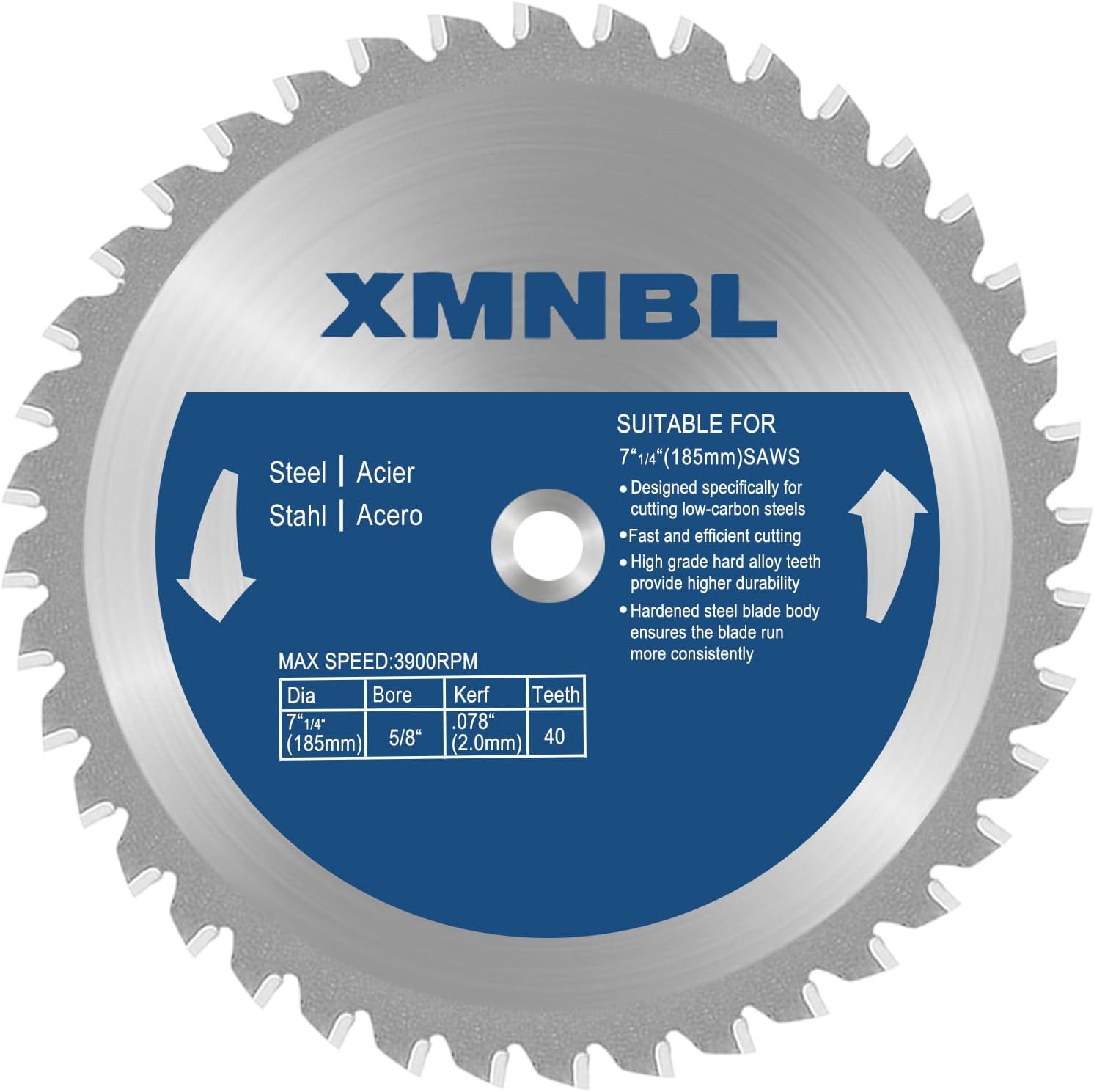 7-1/4 Metal Cutting Circular Saw Blade,Compatible with Evolution EVOSAW180HD | Angry-B | EVOSAW185HD | S185CCS | RAGE4 Saw,Replacement for Diablo D0748CF Ceramic Carbide Tipped Saw Blade,40 Teeth