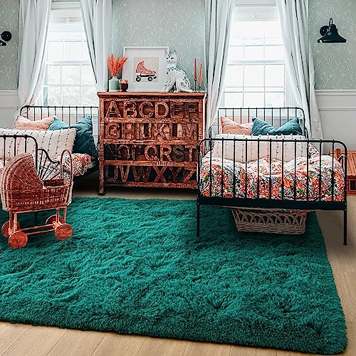 HOMORE Teal Green Rug 6x9 Feet, Large Fluffy Area Rugs for Living Room Modern Shag Rugs for Bedroom, Super Soft and Comfy Teal Carpet, Cute Carpets for Kids Nursery Girls Home