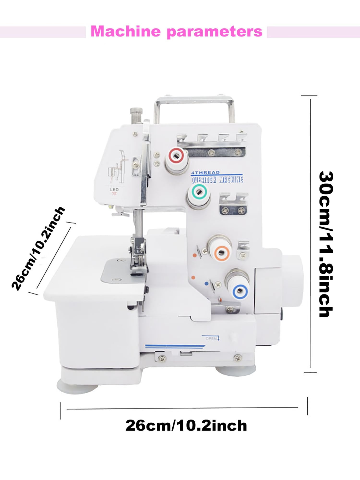 Owerlok 250 W ze światłem LED, elektryczna maszyna do szycia Serger ze sterownikiem nożnym, 4-nitkowa maszyna do szycia, 1500 ściegów/min, szerokość owerloka 4,7–5,7 mm