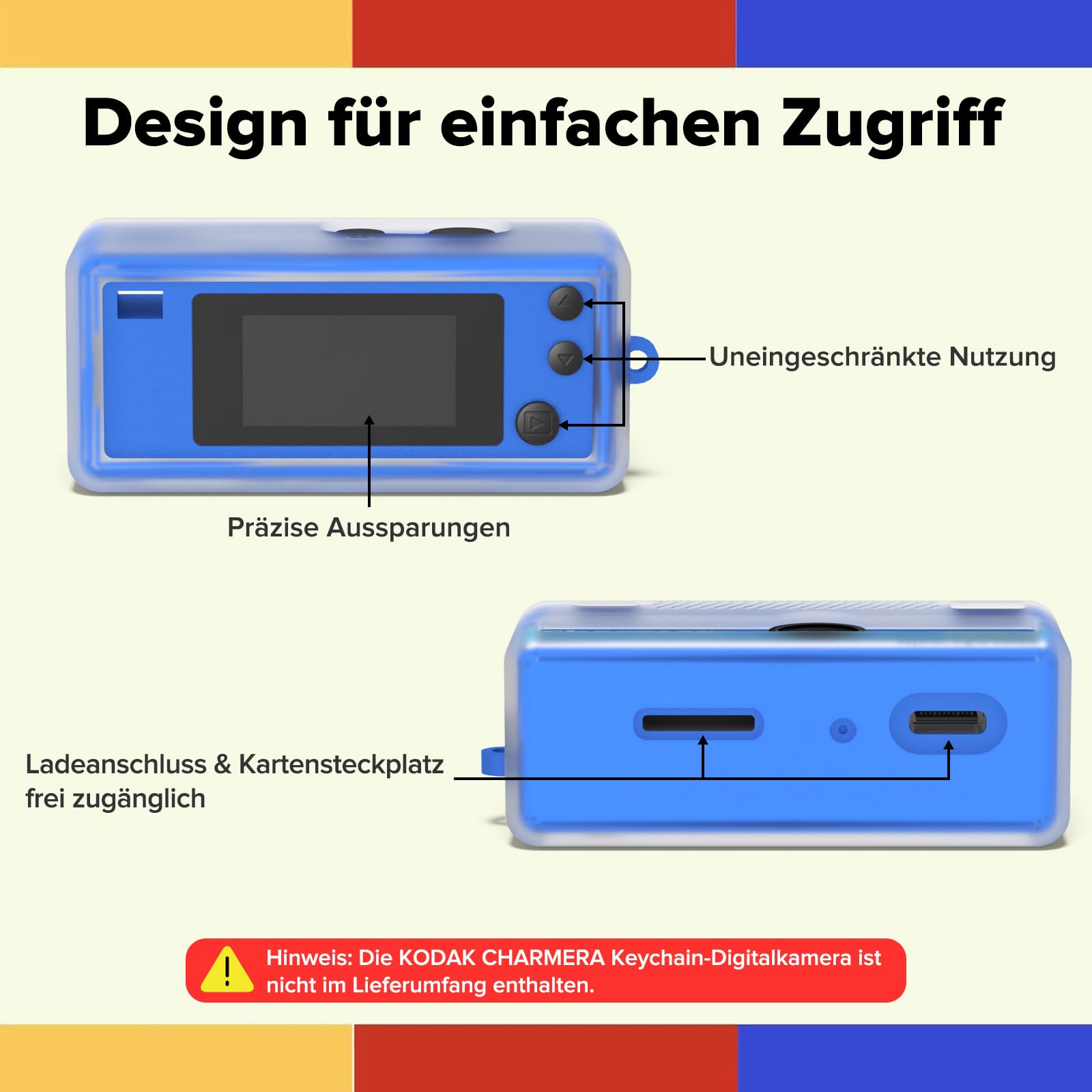 Custodia protettiva in silicone per Kodak CHARMERA Keychain fotocamera digitale, con cordoncino, aperture precise, antigraffio e antiurto, in silicone morbido, accessorio per fotocamera perfettamente