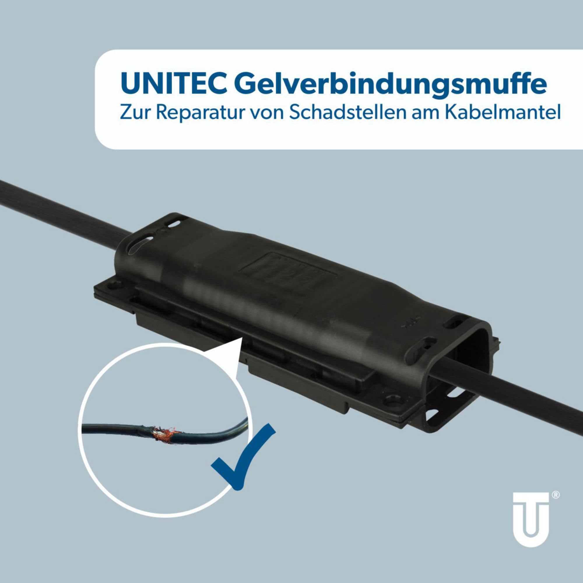 UNITEC Manchon de jonction et de dérivation en Gel, GTQ 6, étanche IP68, résistant aux UV, résistant aux Chocs, pour dommages à la Gaine de câble jusqu'à 70 mm, répare, scelle et protège la Gaine du