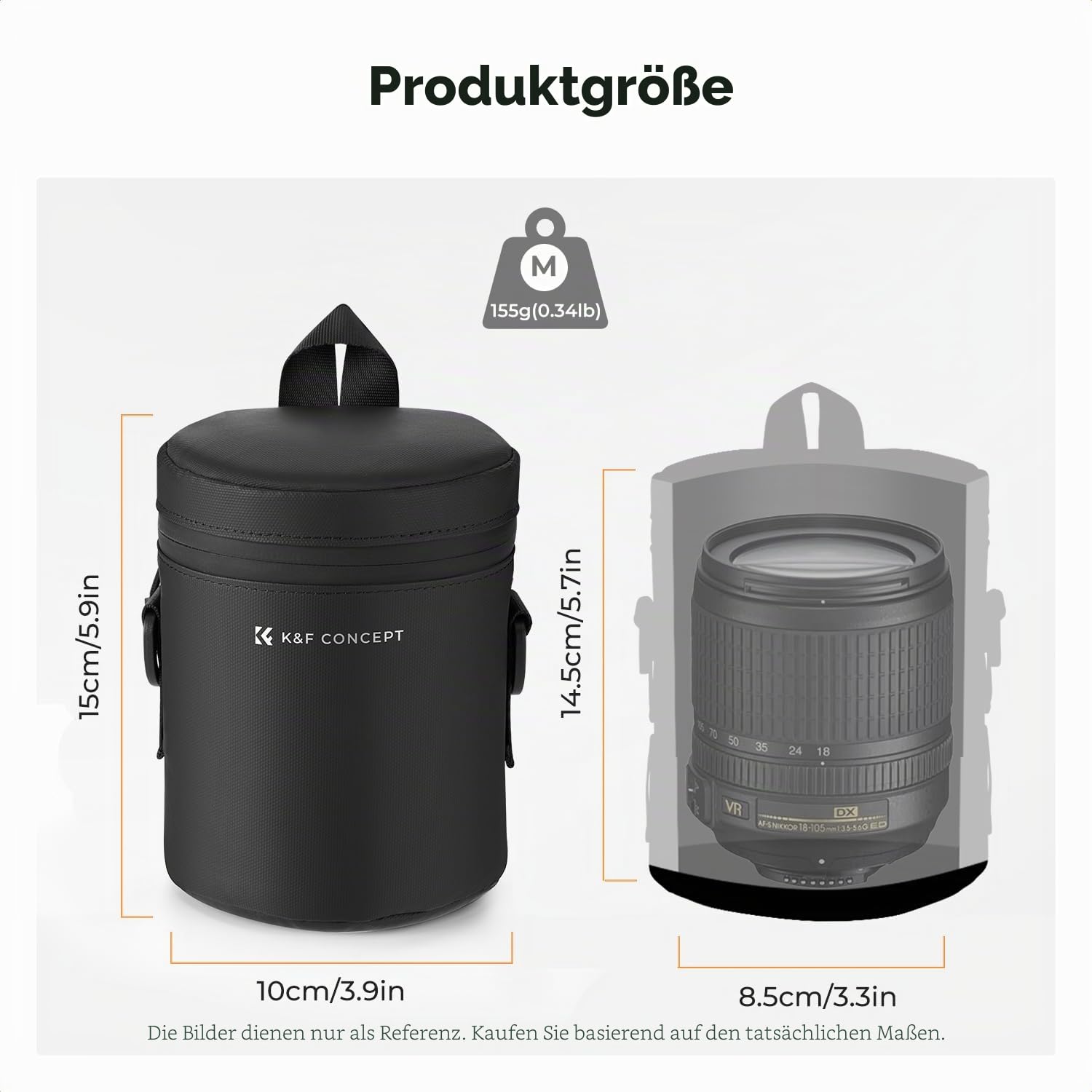 K&F Concept Objektivtasche, wasserdichte Reißverschluss Objektivbeutel, Stoßfeste Objektivköcher, Allround Objektiv Tasche Kamerabeutel für DSLR SLR-Objektiv Durchmesser und Höhe unter 8x14cm, M