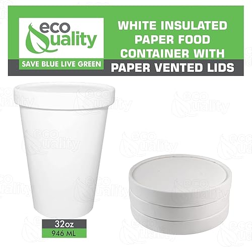 Miniatura 7 de 100 recipientes desechables de papel blanco para sopa de 32 onzas con tapas, combinados, recipientes para helado de cuarto de galón, tazas de yogur
