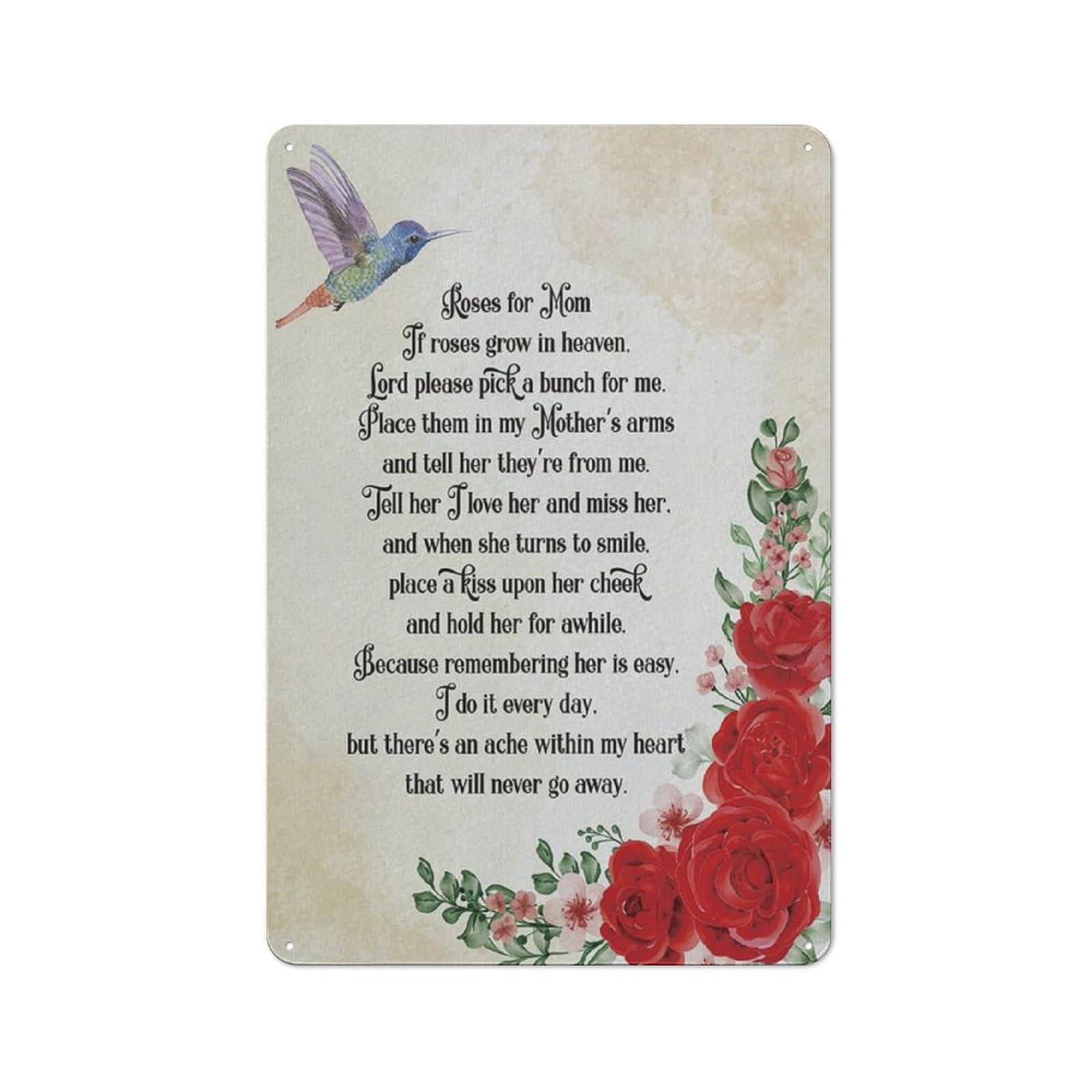 Acdoet Tin-17 Rustic Metal Tin Sign Mermorial Bereavement Poem If Roses Grow In Heaven Wall Art Decor Poster Painting Memory Of Mother Poetry Print For Home Decor, Sympathy Gift 8X12 Inch