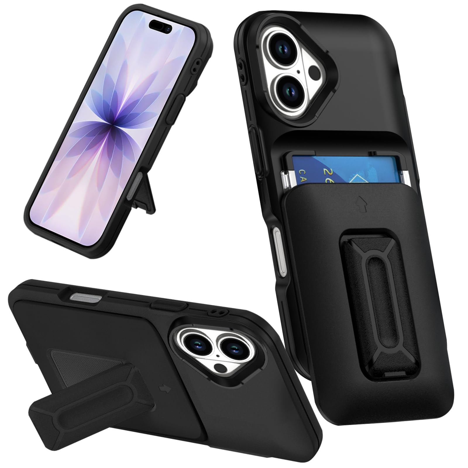 対応 iPhone 17 用 ケース カード収納 2枚 耐衝撃 TPU+PC アイフォン17スマホケース 米軍MIL規格取得 (ブラック)