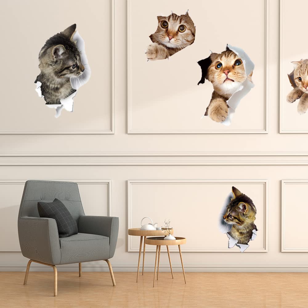 12 Stück 3D Katzen Aufkleber für die Wand, Wandtattoo Katzen 3D Sticker Wand Niedliche Katzenaufkleber Selbstklebend für Kühlschrank Wohnzimmer Schlafzimmer Wanddekoration (cat-001)