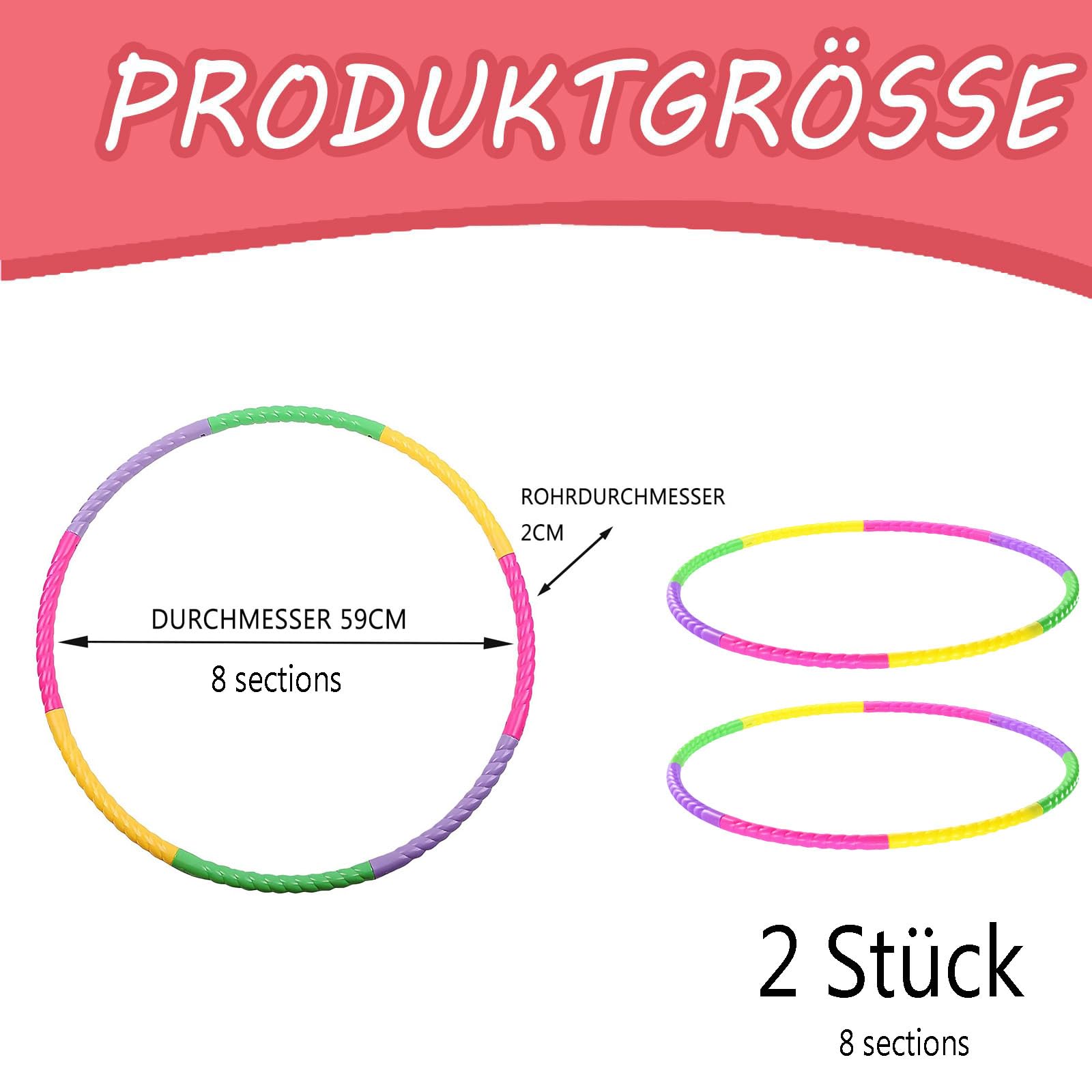 2 pezzi 8 sezioni Hula Hoop pneumatici colorati hula hoop per bambini rimovibile Hoola Hoop bambini 8 anni per compleanno ragazze dai 3 4 5 6 7 8 9 anni