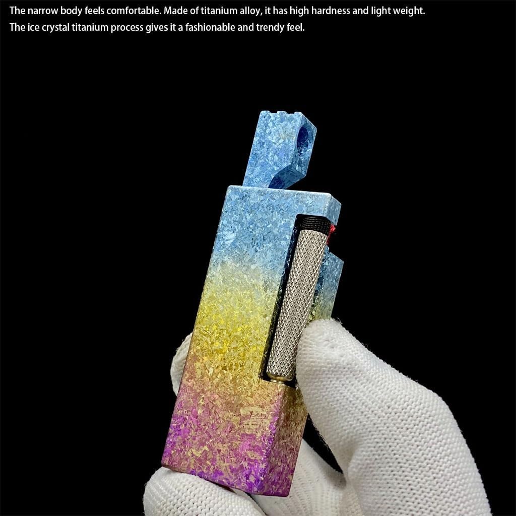 High-End Titanium Alloy Kerosene Lighter, Retro Arm Lift to Open The Cover to Ignite The Narrow Body, Colorful Ice Crystal Titanium Texture Design