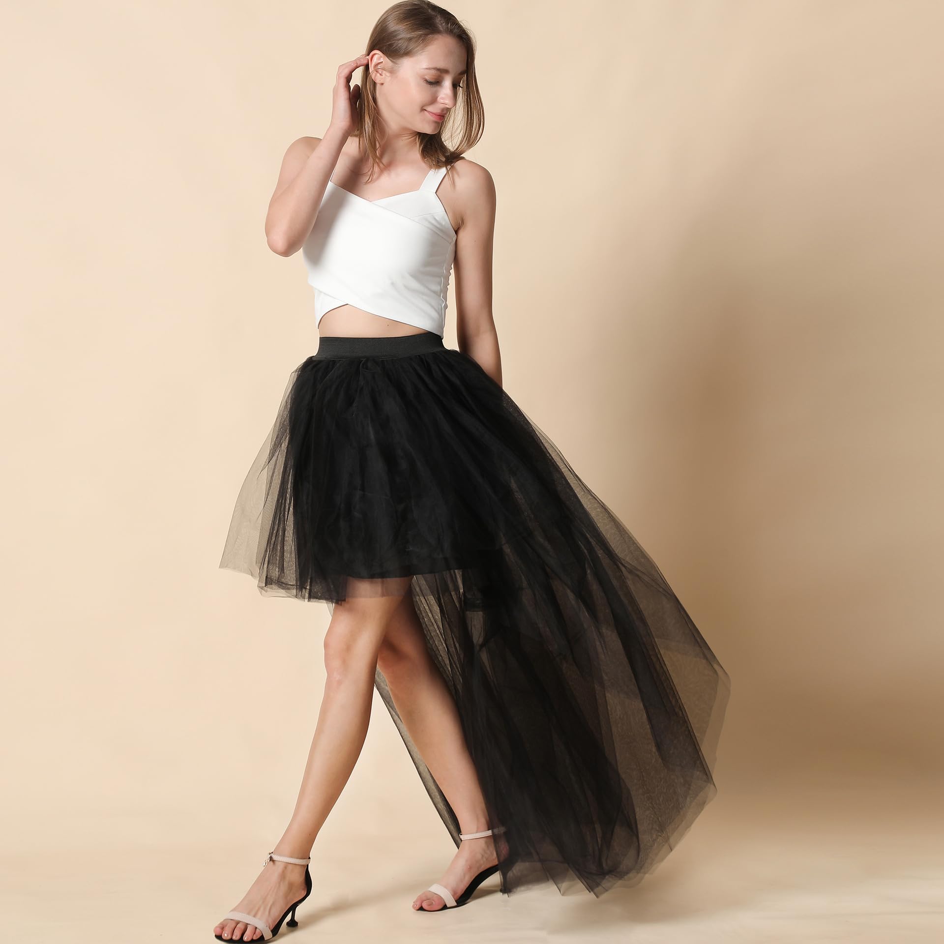 Falda Tutu de Tul para Mujeres, Falda elástica de Hada de Cintura Alta para Fiesta, Falda Midi asimétrica Tutu A-Line con Capas