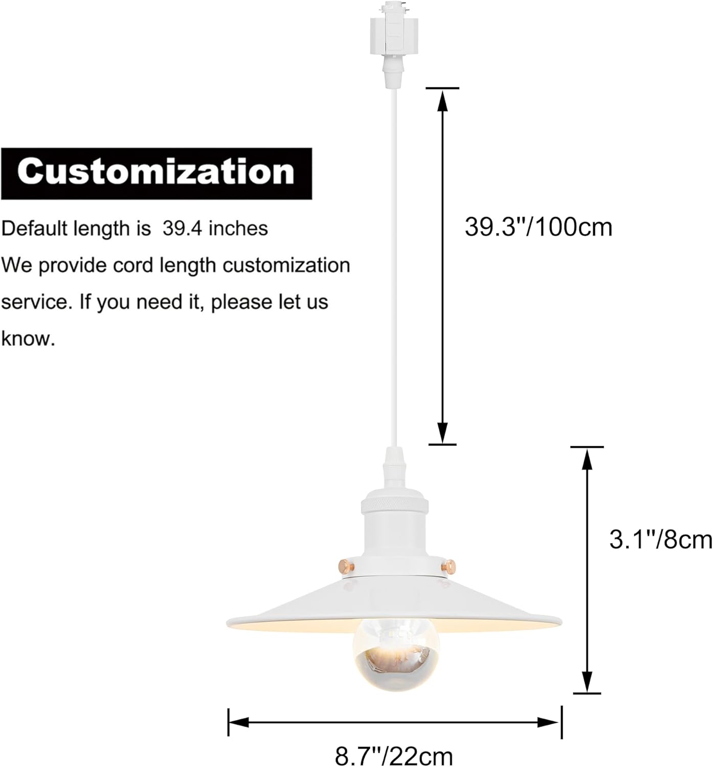 Kiven Anti Glare J-Type track lighting pendants, 1-Light J track pendant lights,Industrial J track Light Pedant for Kitchen Island Restaurant Hallway, White