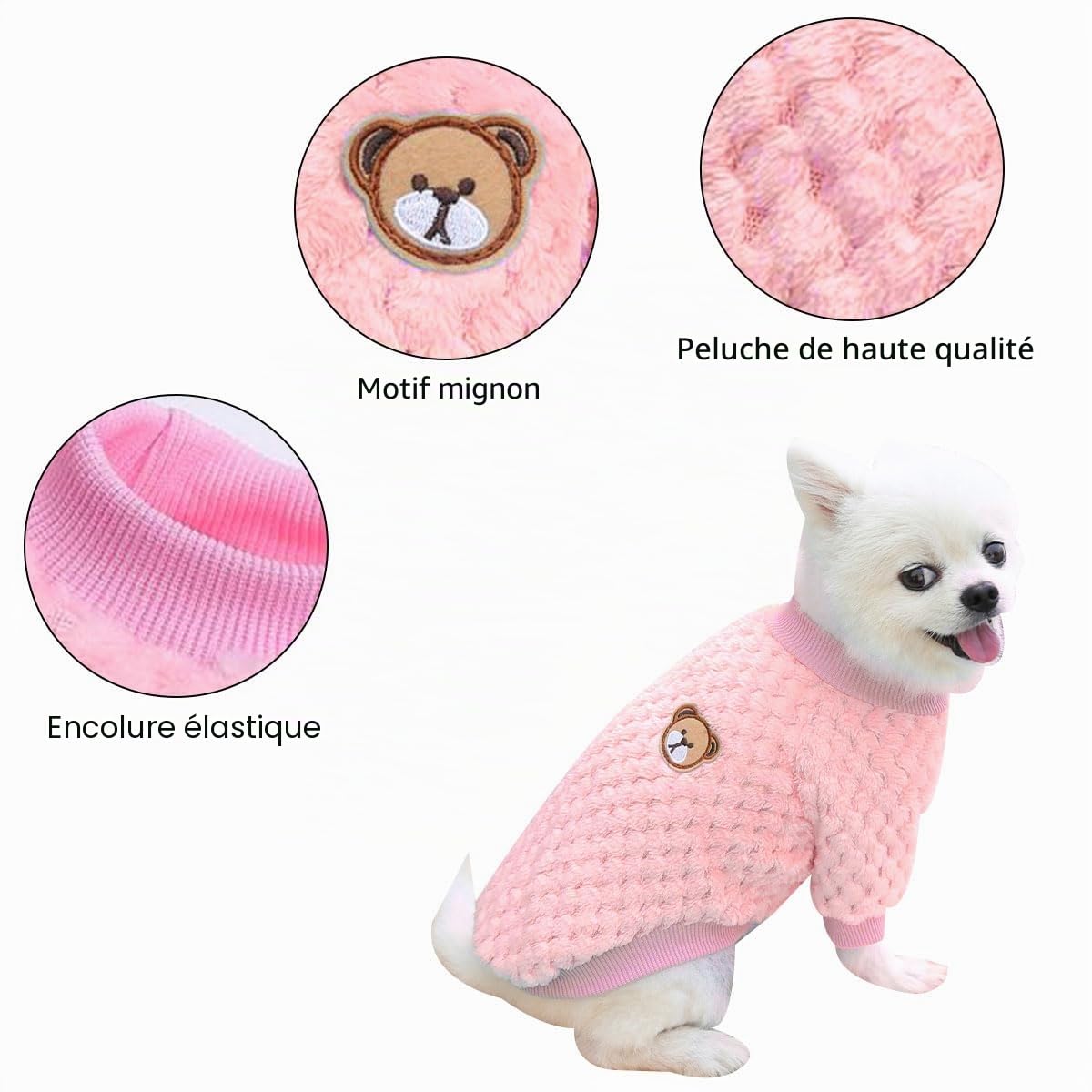 Pull pour Petit Chien/Chat, Pull-Overs en Polaire pour Petits Chiens, Pull d'hiver Manteau en Polaire, Manteaux d'hiver pour Chien//Chat, Manteau d'hiver Chaud Doux et Pelucheux, L, Rose