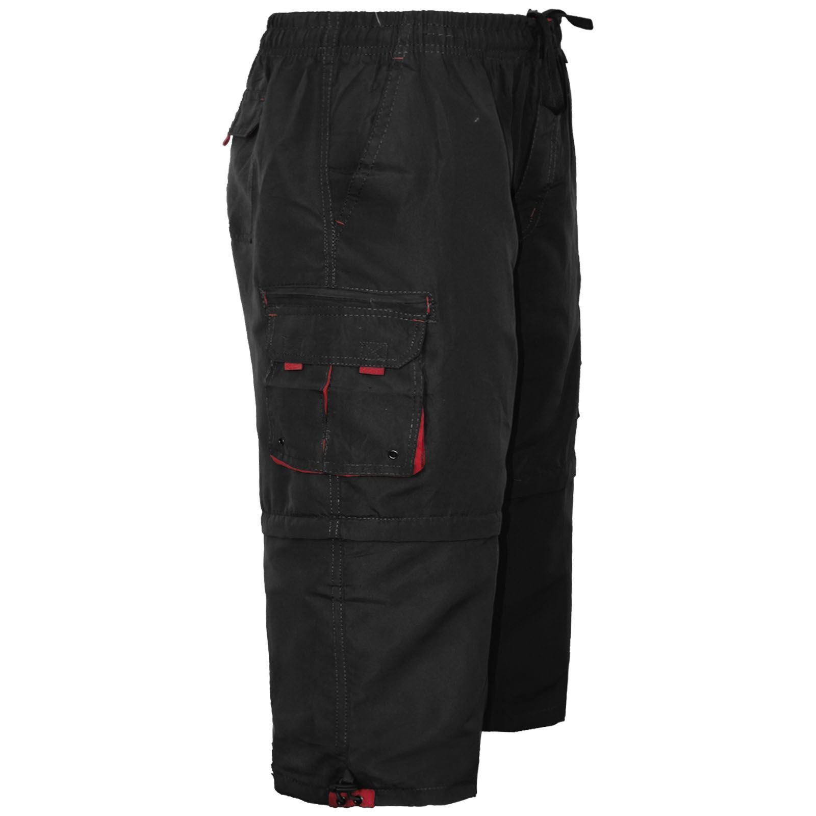 Ga Communications Men's Black 3/4 Shorts 2 In 1 Cargo Combat Zip Off Summer Jogging Casual Trousers S-Xxl[,Xxxl]