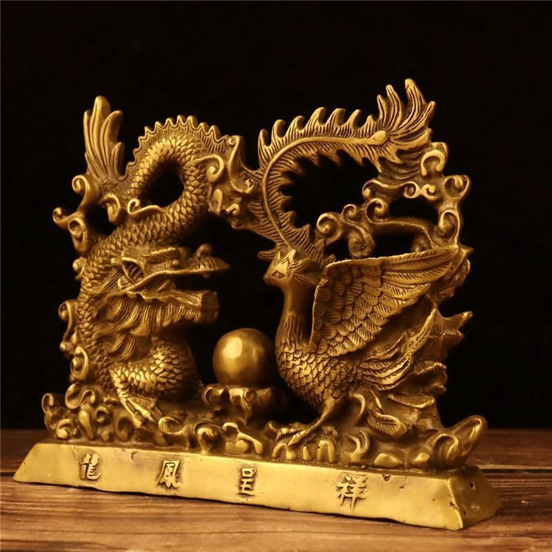 銅器 龍鳳呈祥扇子 客間 玄関 装飾品 現代工芸品 置物 黄铜龙凤摆件Feng Shui Decoration 龙凤呈祥装饰品家居书房