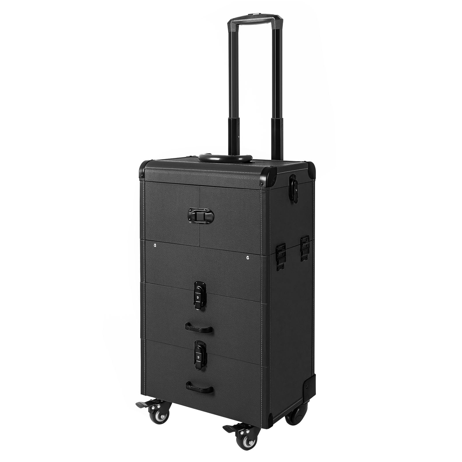NIENIEE Rolling Makeup Train Case, Lockable Portable Cosmetic Organizer Trolley, Rolling Makeup Train Case with 2 Drawers & 4 Retractable Trays,