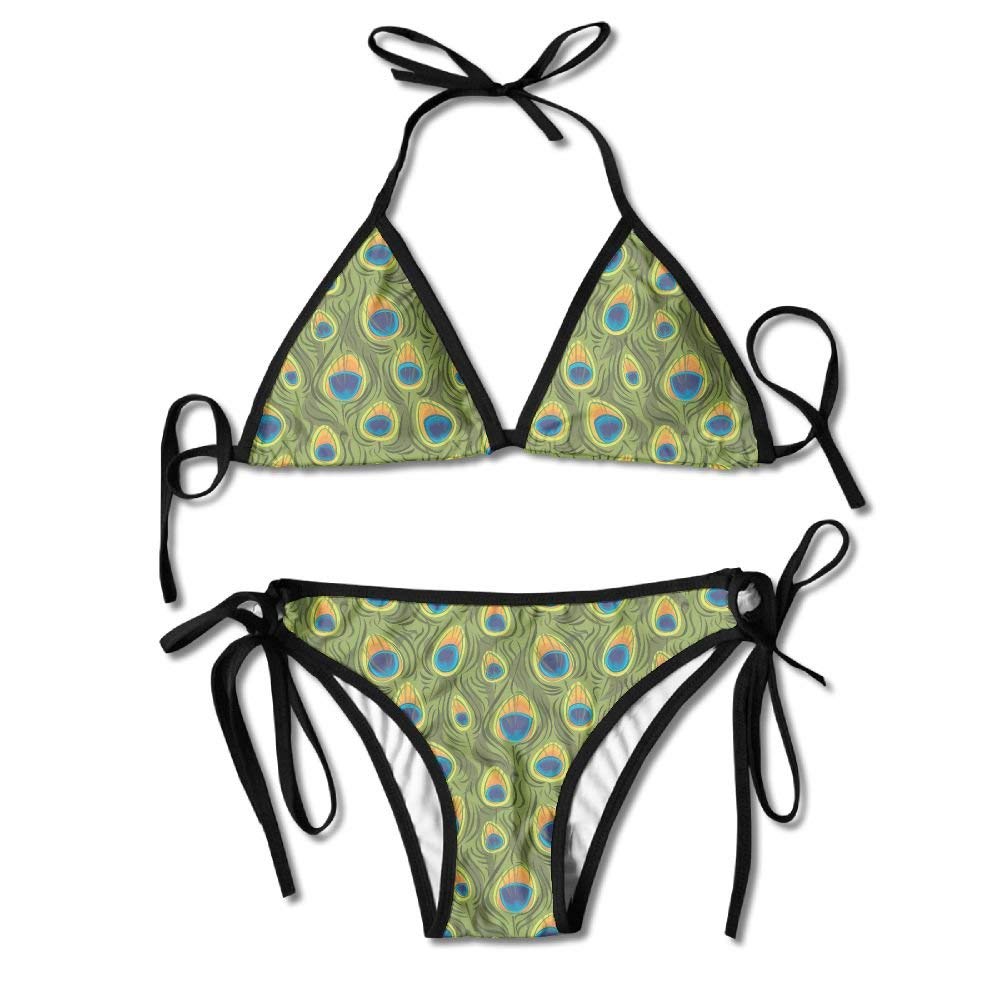 Peacock Women's Tie Side Bottom Bikini Suits Two Pieces Swimwear
