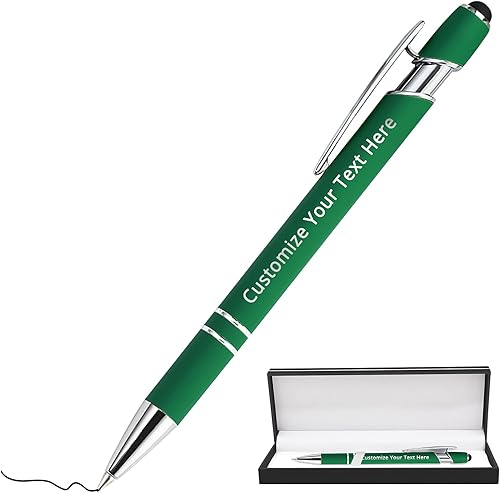 Miniatura 1 de Aolun Bolígrafos personalizados, bolígrafos con grabado personalizado con lápiz capacitivo, metal suave al tacto, nombre grabado, logotipo o