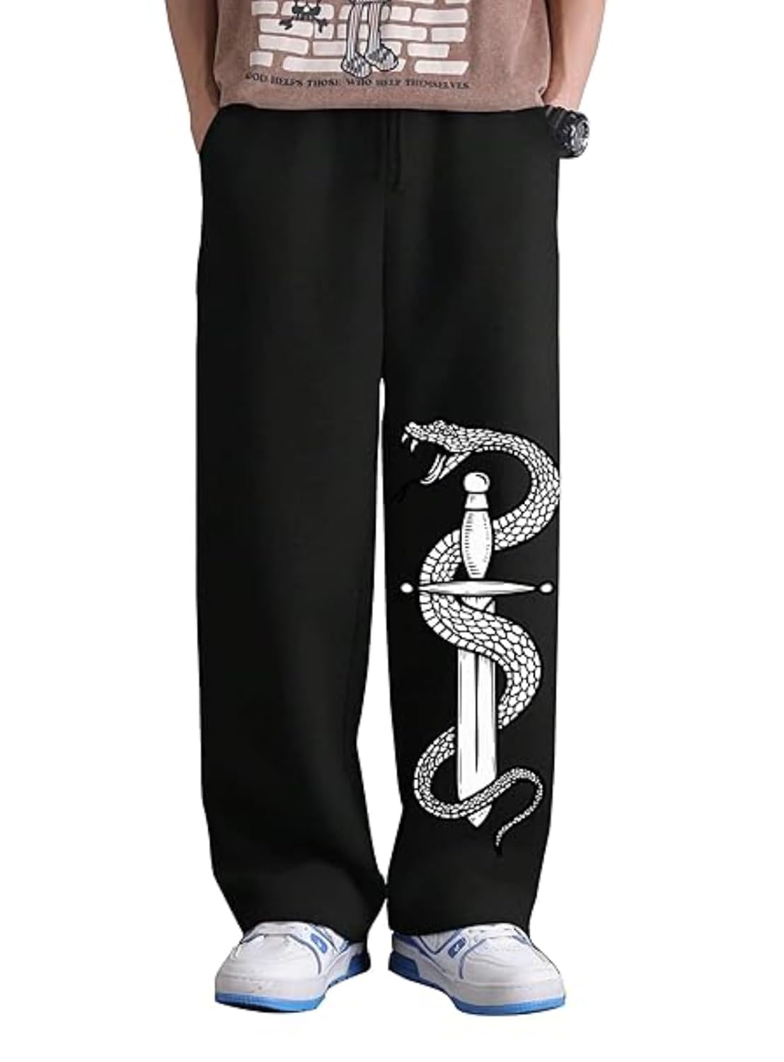 Anime Jogger Pants for Men, Black Track Pants with Snake and Sword Print, Korean Punk Style Baggy Fit Casual Wear Lower - Review, Price and Buying Guide