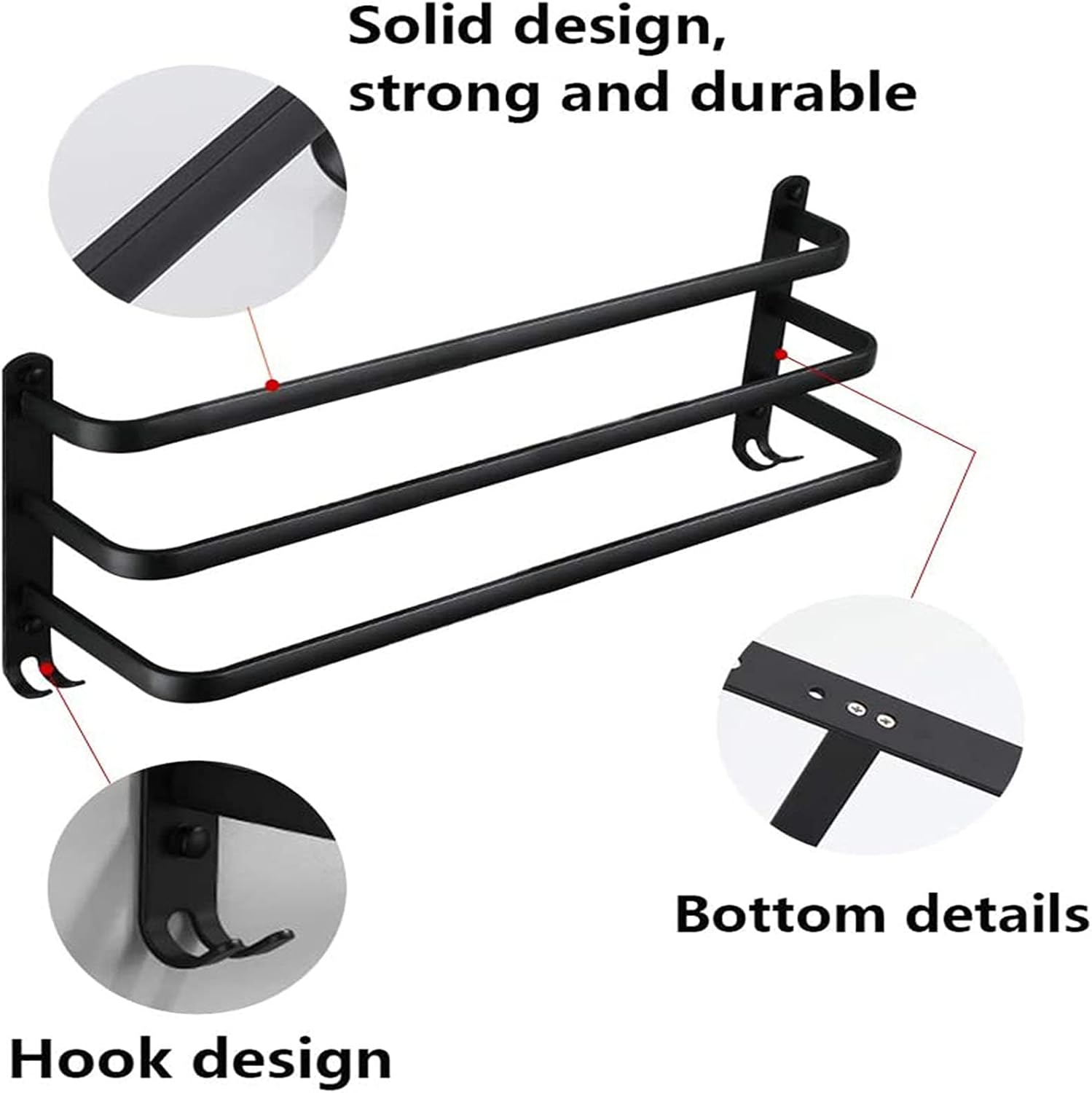 2Pcs Self Adhesive Hand Towel Rail Set Metal Holder with Wooden Rod Wall Mounted Towel Rack for Bathroom Iron Sheet and Abs Material Space Saving Organizer for,B-30CM