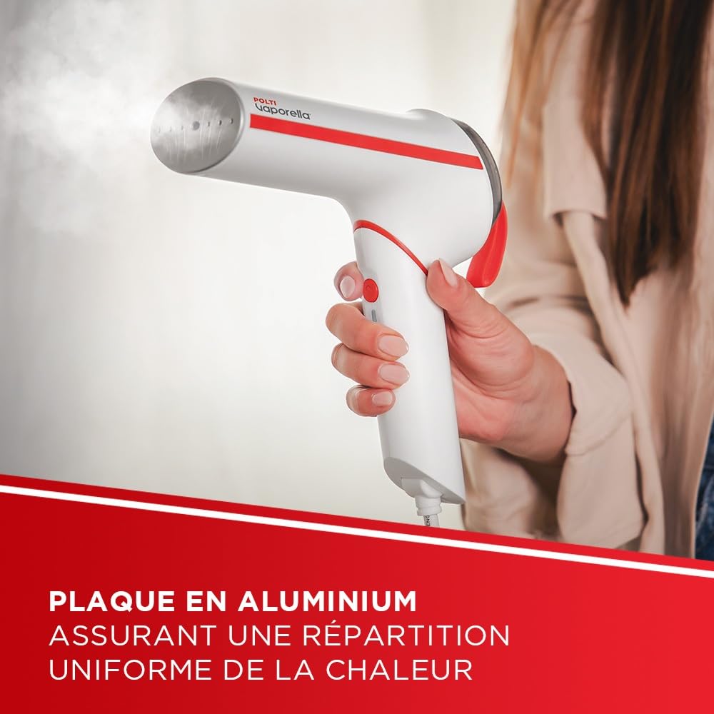 Polti Vaporella GSM50R Défroisseur Vapeur Vertical Compact, Vapeur Puissante 7 Bar, Poignée Ergonomique, Prêt en 30 Sec, Blanc et Rouge