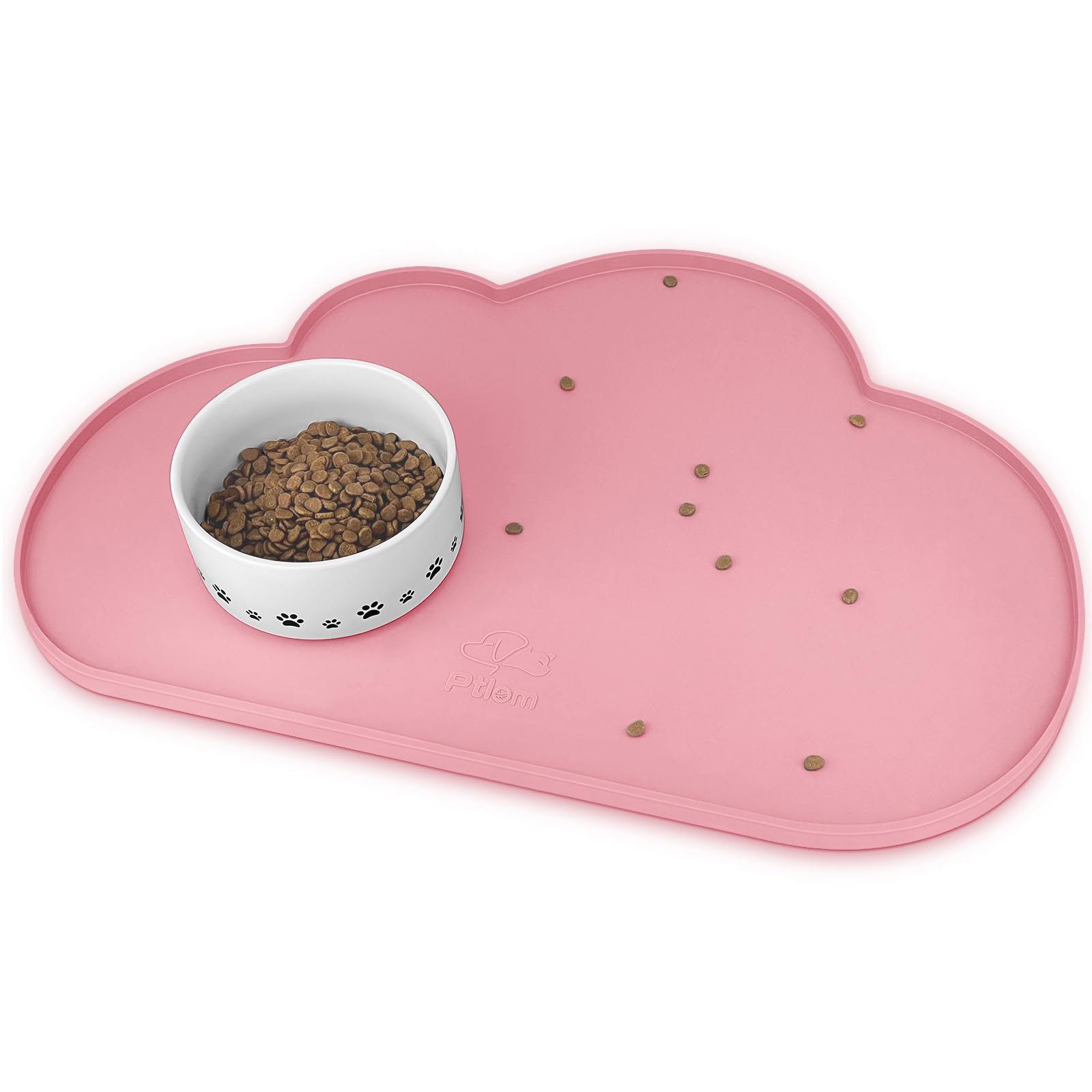 Ptlom Silicone Pet Feeding Mat for Dogs and Cats, High-Lips Pet Placemat Non-Slip Waterproof Bowl Mats Prevent Food and Water Overflow, Puppy Dish Tray Mat Suitable for Small Medium Large Pets, Pink