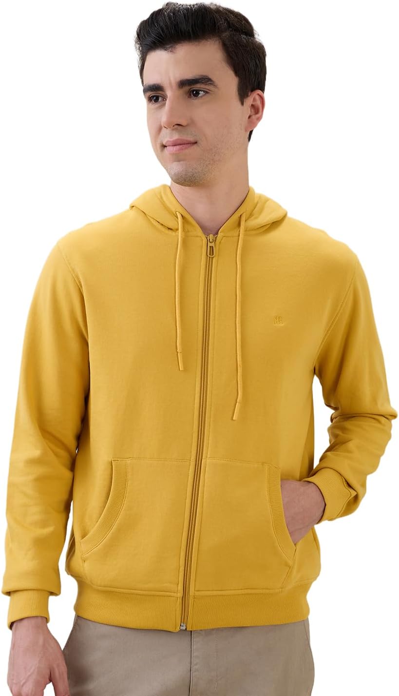 - Men Regular Fit Solid Pattern Cotton Polyester Blend Hoodie Full Sleeve Casual Sweatshirt
