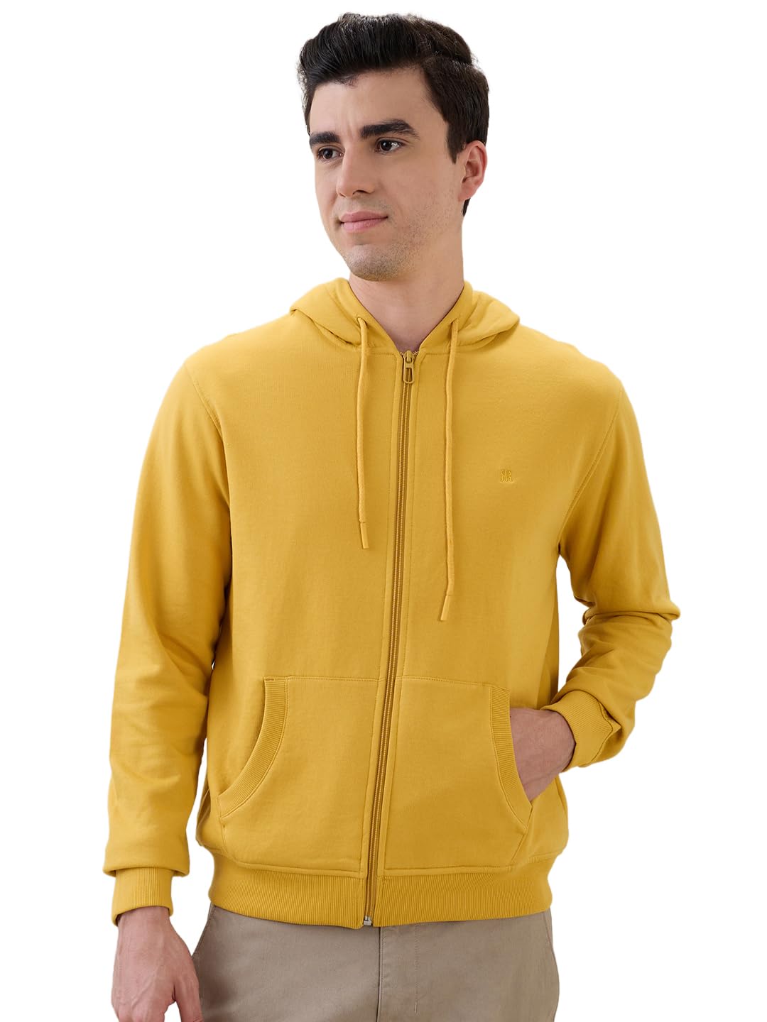 Men Reguler Fit Solid Pattern Cotton Polyester Blend Hooded Full Sleeve Casual Sweatshirt Yellow-image-28