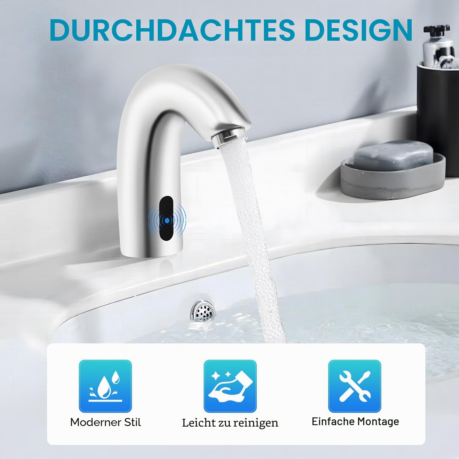 Automatischer Sensor Wasserhahn Infrarot Sensor Wasserhahn Messing badarmaturen Waschtischarmatur Automatik Waschbecken Armatur für Schulen, Hotels (Nur Kaltes Wasser)