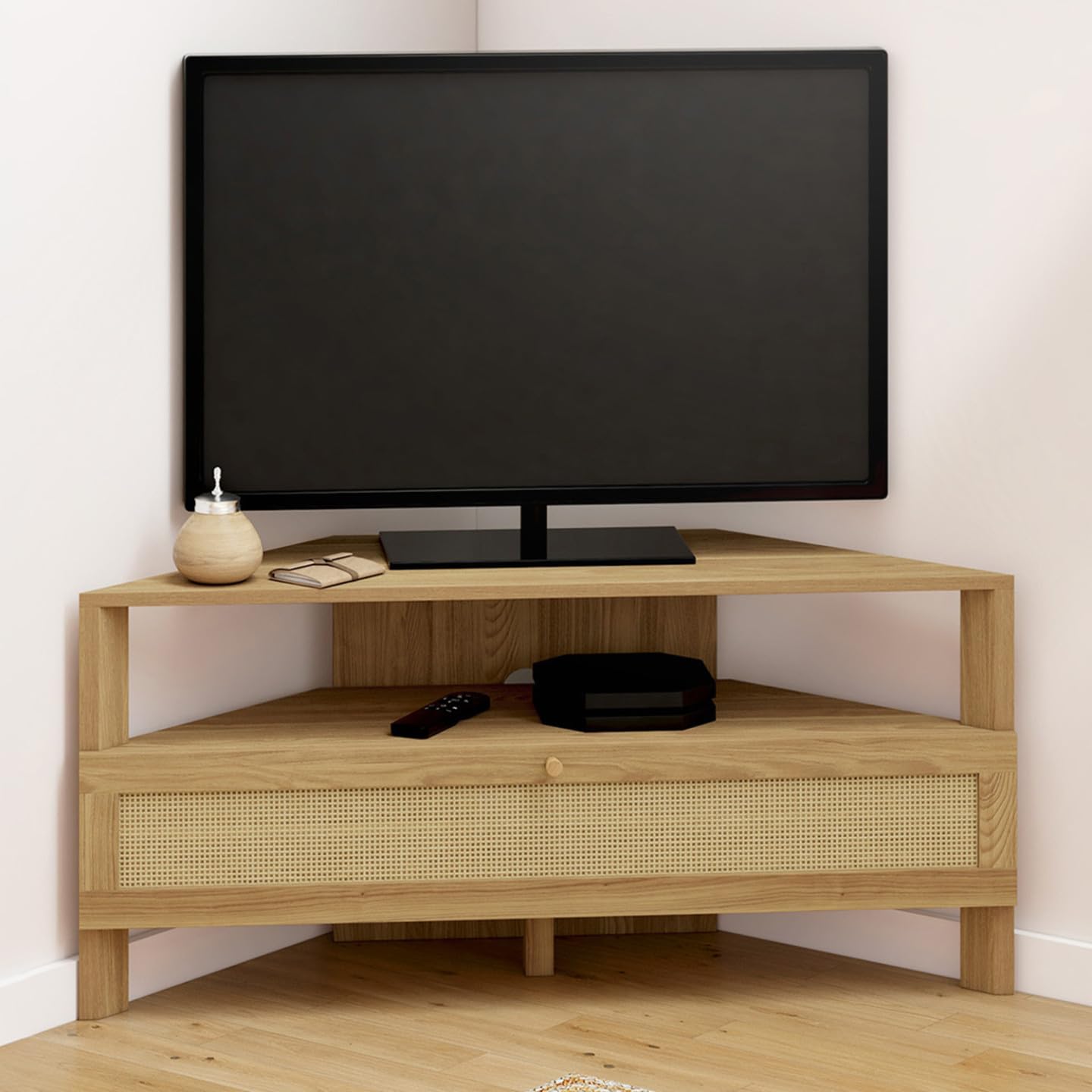 IDMarket - HANAE 100 cm mobile TV angolare 1 anta effetto canna naturale