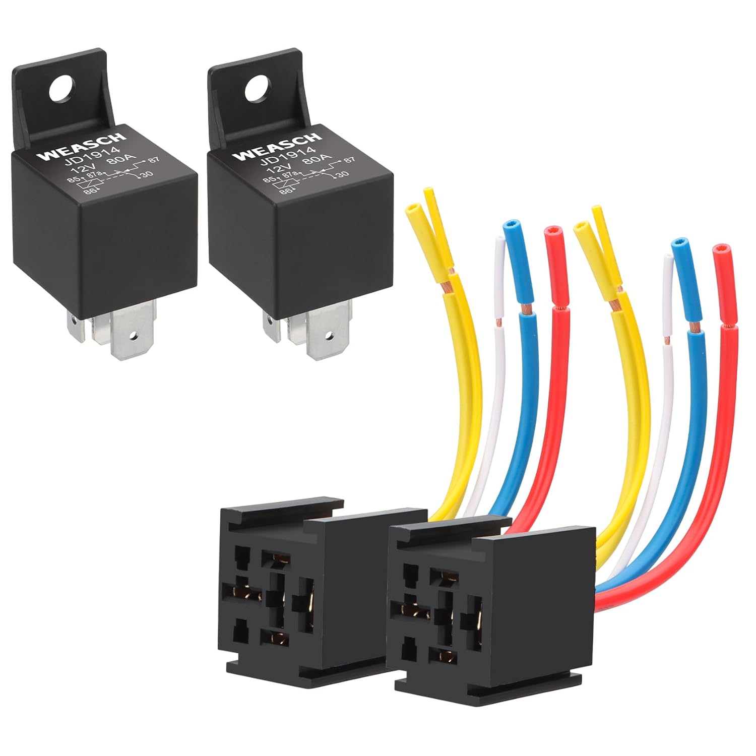 5 Pack 12V JD1914 80/60A Heavy Duty Relay with Harness, 5-Pin SPDT, 5 Wire Automotive Relay Model, for Automotive Car Marine Boat