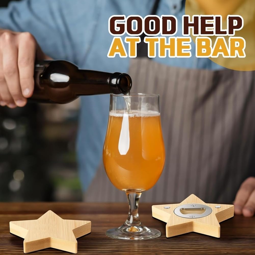 24 Piezas Abrebotellas Magnéticos 2.5in Forma de Estrella de Bambú DIY Abrebotellas de Cerveza Imán de Nevera