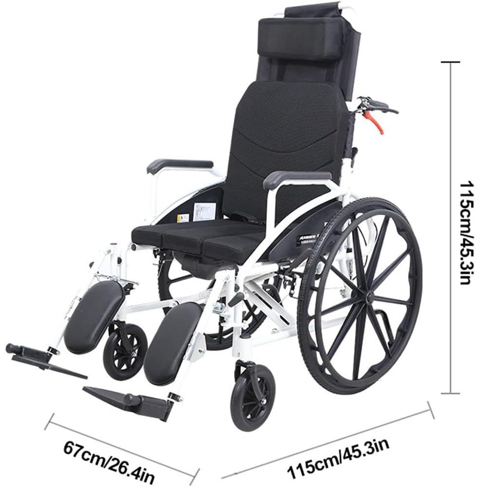 Wheelchair for Adults Lightweight Foldable, High Back Travel Wheelchair Can Lie Flat, Transport Wheelchair for The Elderly, Disabled and People with Reduced Mobility