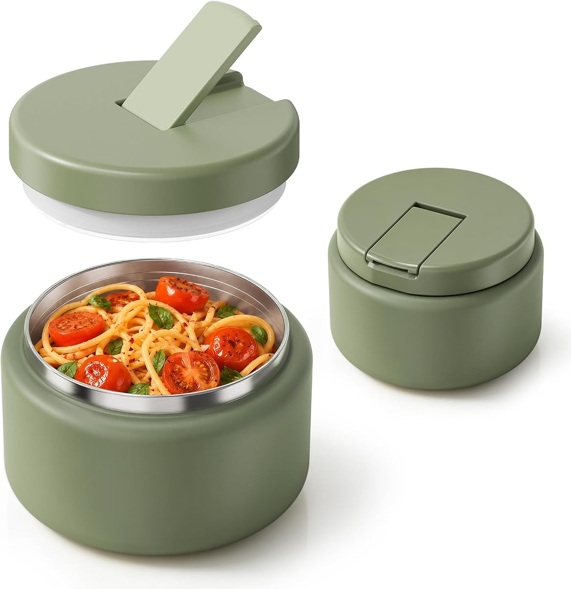 BOSEDSANG 13,5 oz Sopa termo para alimentos calientes Niños con tapa de hebilla Aislante al vacío Bote de alimentos Boca ancha Recipiente para almuerzo de acero inoxidable a prueba de fugas (verde)