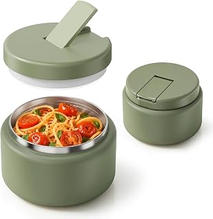 BOSEDSANG 13.5oz Soup Thermo for Hot Food Kids with Buckle Lid Insulated Vacuum Food Jar Wide Mouth Leakproof Stainless Steel Lunch Container (Green)